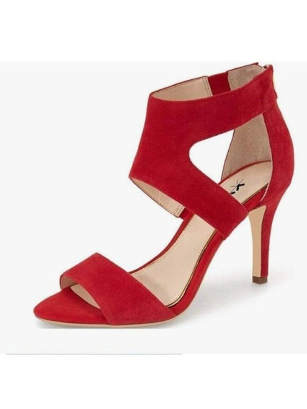 XYD Red Open Toe Sandals Ankle Wrap Back Zip-up Thin High Heels Cutout Shoes